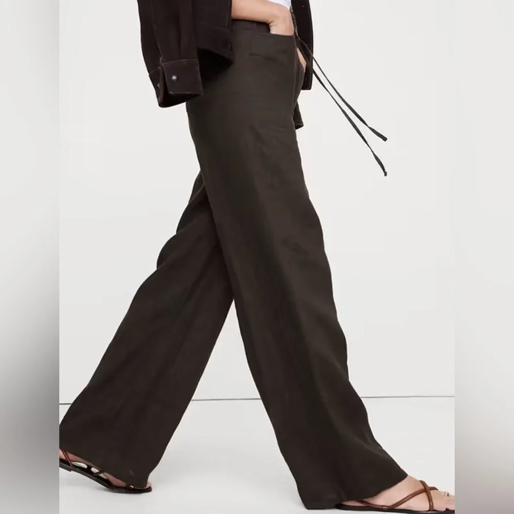 NWT! BANANA REPUBLIC STUDIO WIDE-LEG DRAWSTRING PANT IN LINEN - SMALL PETITE🩷